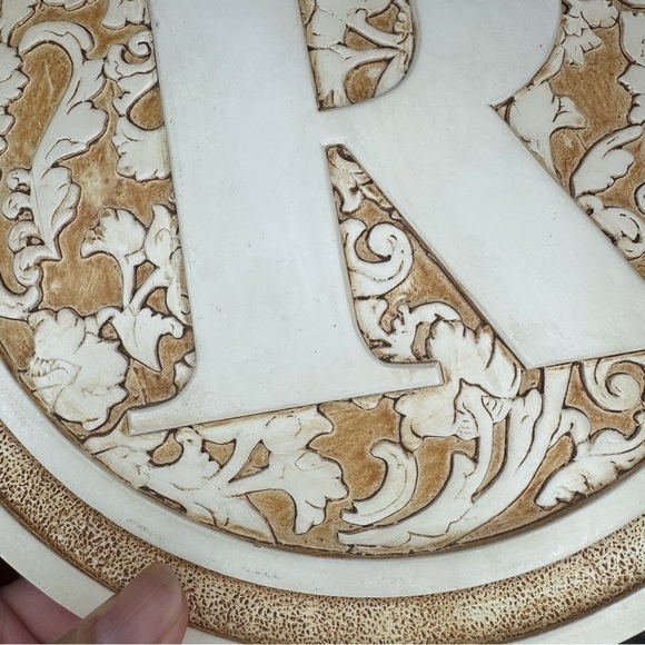 Decorative Monogrammed Wall Plaque - Ivory and Gold - Picture 1 of 7